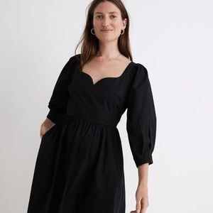 New Madewell Black Poplin Puff-Sleeve Mini Dress